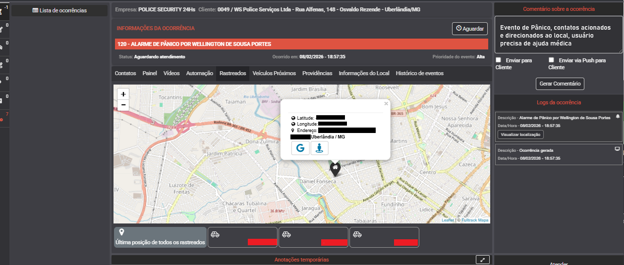 Rastreamento GPS com Localização de Pânicos